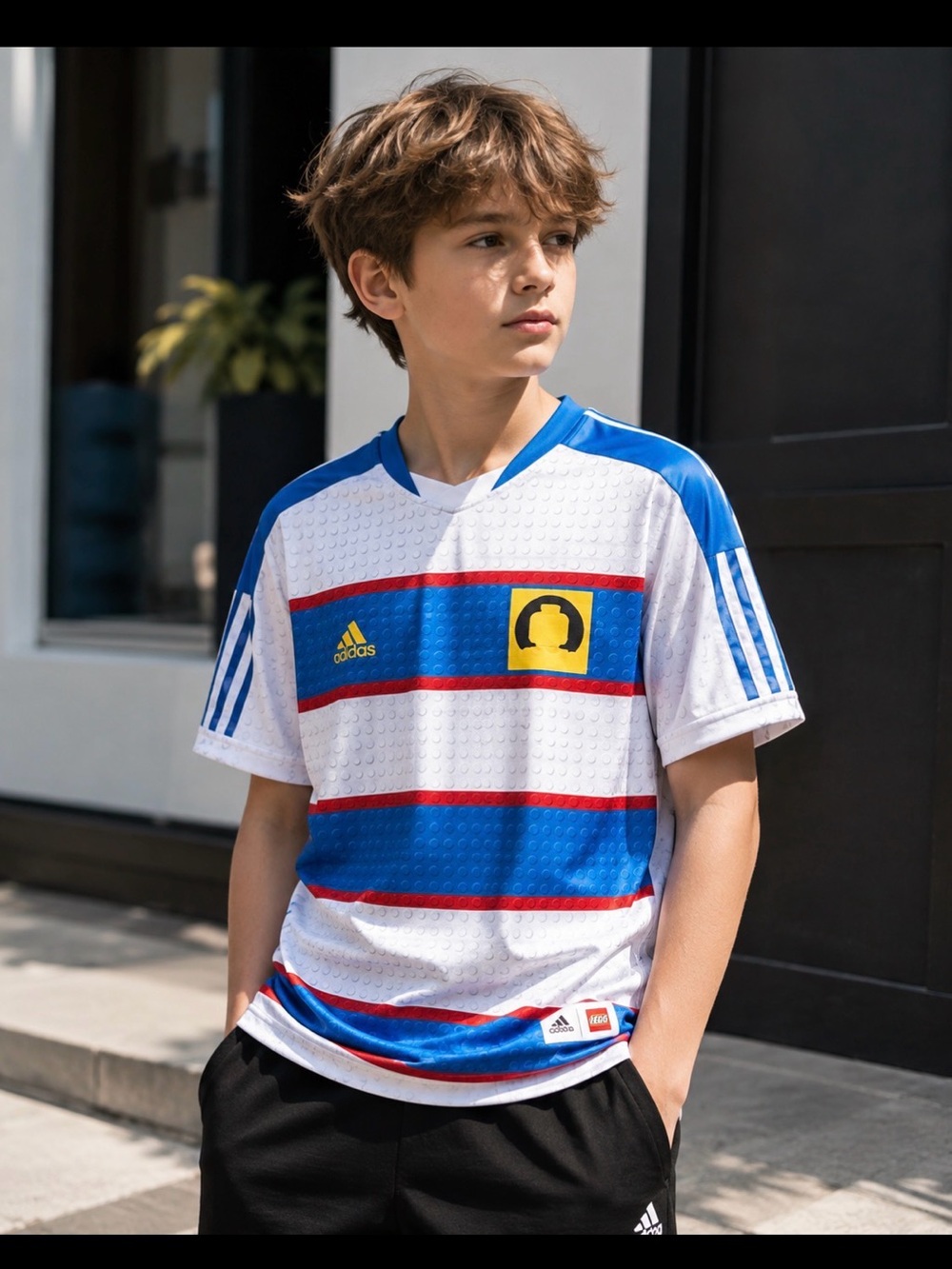 adidas x LEGO Tiro Jersey White Blue Red Youth Size L